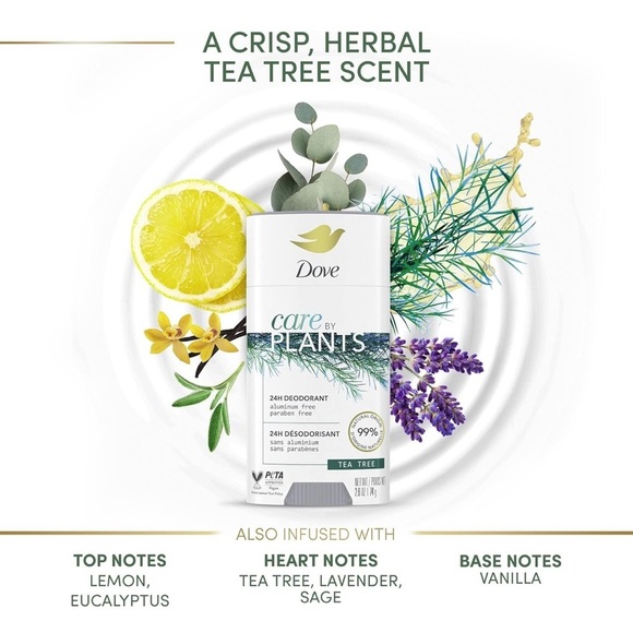 Dove Care by Plants 24h Deodorant Tea Tree Aluminum & Paraben Free 2.6 oz NEW - Picture 6 of 6